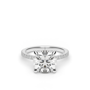 White Gold Side Stone Pave Round Shape Diamond Engagement Ring With French Cut Pave Setting